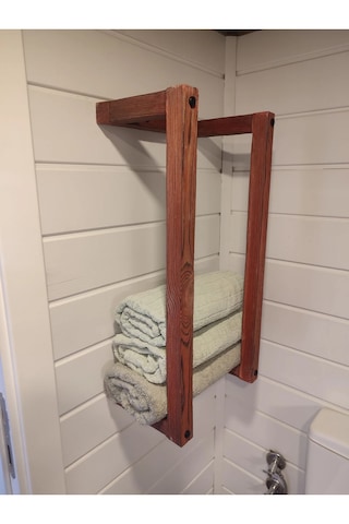 Masif Ahşap Eskitme Boyalı Banyo Havlu Askısı 2 Li Set Bronz