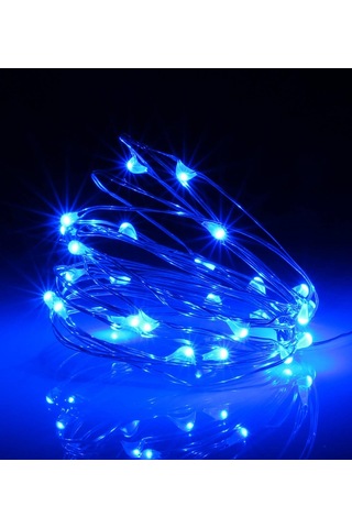 Ev Balkon Ve Parti İçin 10 Metre Pilli Mavi Renk Peri Led Yılbaşı Süsü Işık Mavi