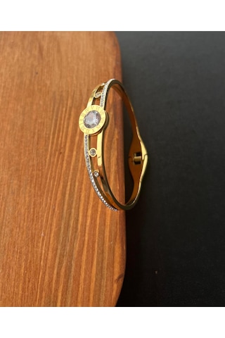 Kadın 316 L Paslanmaz Çelik Bileklik 18 Cm Altın
