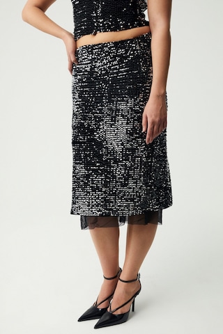 Grımelange Yıseth Kadın Gümüş Pul Payet Uzun Astarlı Siyah Etek Siyah