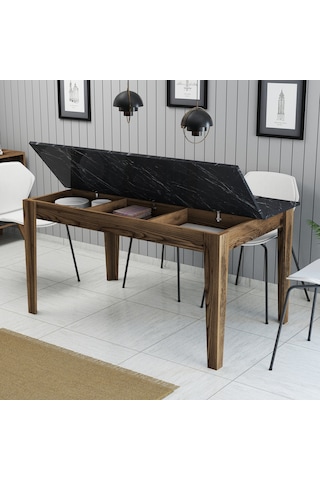 Milan Yemek Masası - Ceviz / Siyah Mermer