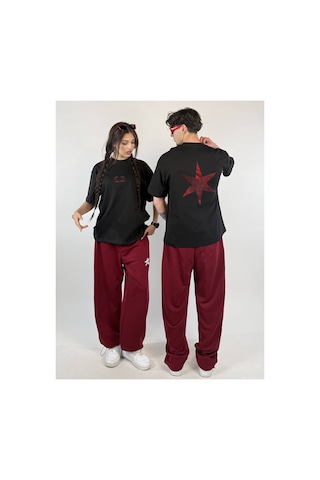 Zaee 2m Motive Taşlı Oversize T-shirt Kırmızı