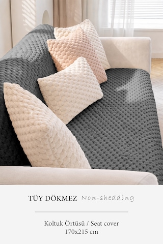 Soft Kürklü Koltuk Örtüsü 170x215 Cm Yumuşak Peluş Kaymaz Taban Kanepe Örtüsü Antrasit