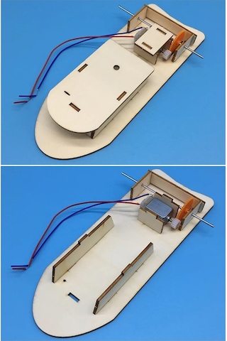 Gemi Deney Seti 1 Paket Gemi Maketi Dc Motor Ahşap Gemi Tekne Pilli Deney Bilim Okul Hobi Etkinlik