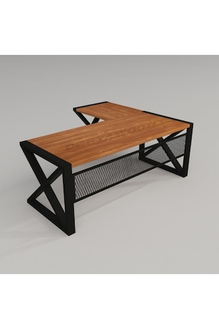 Deryawood Gold Masif Ahşap L Bilgisayar Masası Modüllü 160x85x76cm 50x75cm Yan Modül Açık Ceviz