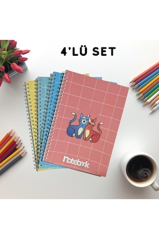 A5 Spiralli Konsept Defter 40 Yaprak 4'lü Tamamı Çizgisiz