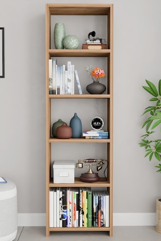 Alpaevmobilya Ahşap 5 Raflı 150 Cm Çok Amaçlı Açık Kitaplık Dekoratif Salon Rafı Düzenleyici Ve Organizer Atlantik Çam