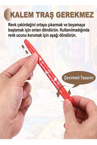 Çevirmeli Jel Mum Boya 12 Renk 1 Adet Masis Plastik Kutulu 12 Li Mum Boya Kalemi Silinebilir Zararsız Yıkanabilir Çok Renkli