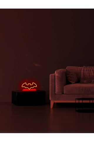 Batman Figürlü Kırmızı Neon Gece Lambası Çok Renkli