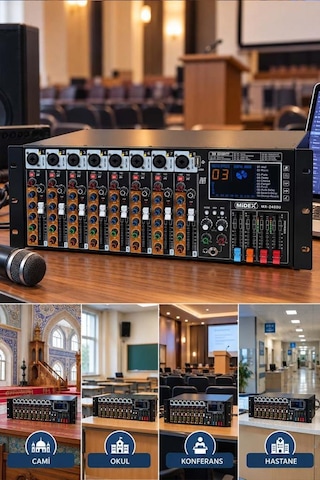 Midex Mx-2400u Rack Tipi Power Mikser 2x600w 8 Kanal Usb-bt Amfili Mixer Efektli