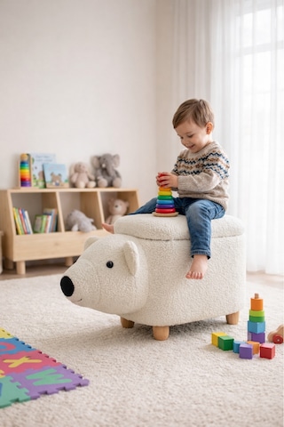 Argimo Bobo Kutup Ayısı Bebek Çocuk Odası Sandıklı Puf Beyaz