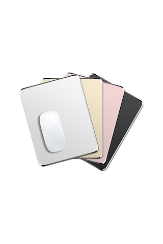 Hangfox Alüminyum Metal Fare Pedini Çift Taraflı Kaymazsız Ofis Masası Pedini 230x180mm Küçük Boy Gümüş Renk