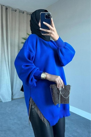 De Pose Yarı Zincirli Triko Kazak Saks Mavi