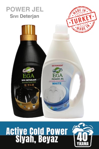 Ega Kimya Power Jel Siyah ve Beyaz Sıvı Yıkama Deterjanı 2 x 1100 ML