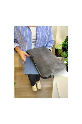 Plush Studıo 13-13.3-14 Inch Peluş Macbook, Laptop Çantası, Gri Toscase Askısız 36x26cm Gri Gri