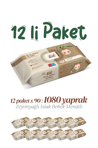 Fibril Zeytinyağlı Islak Bebek Mendili 12x90lı Paket 1080 Yaprak
