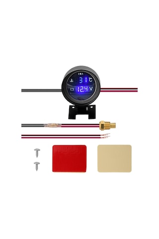 Siyah Araba Yuvarlak Led Dijital Kamyon Su Sıcaklığı Göstergesi Sıcaklık Sensörü Temperatura Moto + Voltmetre Volt