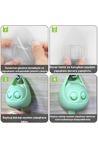 Baykuş Askılıki Gözlerini Açan Yapışkanlı Kedi Askılık, Yeşil