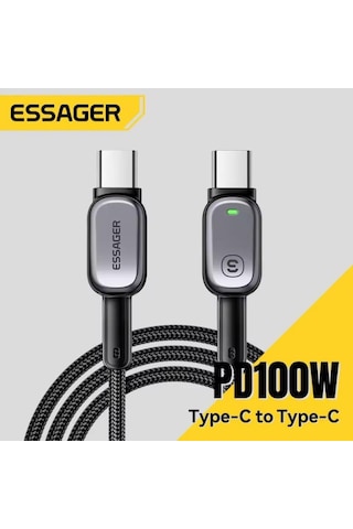 Essager Type-c To Type-c Kablo 2 Metre Pd 100w Hızlı Şarj Ve Data Transfer, Akıllı Akım Ve Pil Korumalı Kablo