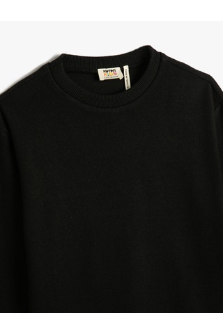 Koton Basic Sweatshirt Pamuklu Bisiklet Yaka Etiket Detaylı Siyah 4wkb10339tk