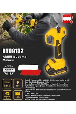 Rtrmax Rtc9132 Kömürsüz Akülü Budama Makası 20 Volt 2 Amper