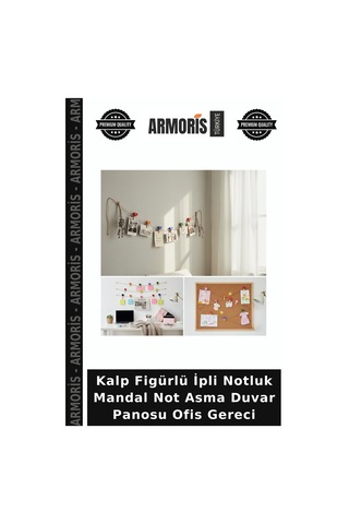 Kalp Figürlü İpli Notluk Mandal Not Asma Duvar Panosu Ofis Gereci