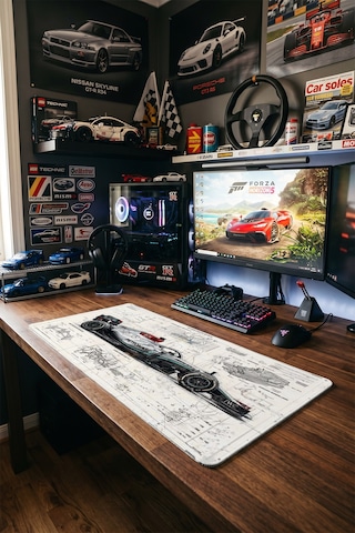 Mercedes Amg Petronas Formula 1 Teknik Çizim 40x90 Cm Oyuncu Mousepad Kaymaz Taban Büyük Boy Mousepad