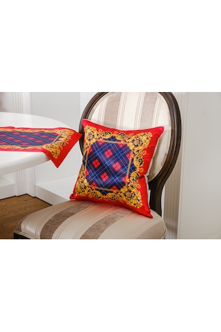 Finezza Belize Baskılı Saten Kırmızıya Siyah Kırlent Kılıfı 45x45 cm ikili -1435