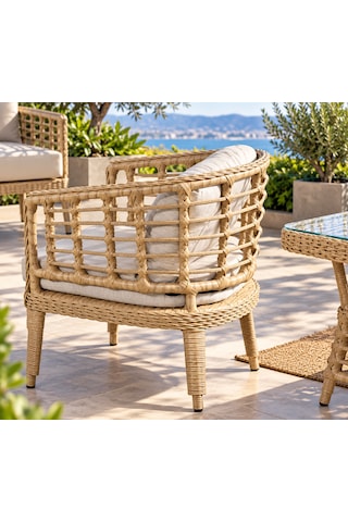Rattan Bahçe Ve Balkon Takımı Royal Model 3+1+1 Krem