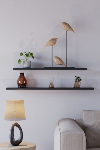 Yankı-BYEG 70 cm 80 cm 2li Mdf Mat Siyah Duvar Rafı Gizli Bağlantı Kitaplık