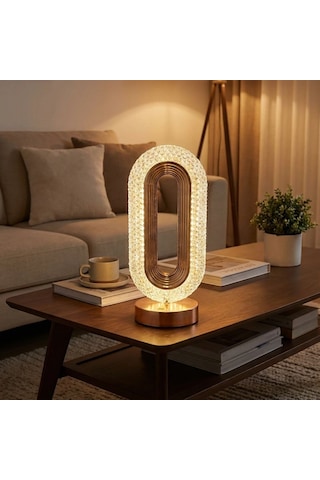 Buffer Oval Şeklinde Kristal Led Masa Lambası Dokunmatik, 3 Renk Işık Modlu, Şarjlı Deko Çok Renkli