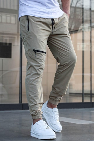 Bej Fermuar Detaylı Paraşüt Jogger Pantolon Bej