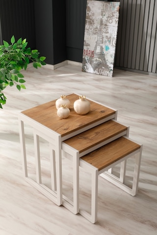 Arpelia Arpelia Üçlü Zigon Sehpa 50 x 40 CM Beyaz - Atlantik Çam