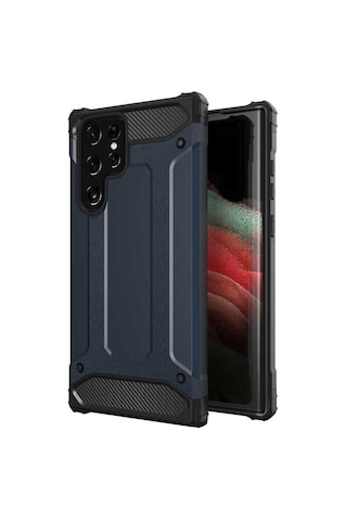 Noktaks Samsung Galaxy Uyumlu S22 Ultra Kılıf Çift Katman Zırh Tank Crash Military Kapak Siyah T20112