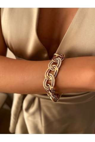 Kadın Bileklik Kalın Samanyolu Bileklik Kuyumcu Model Gold 18 Cm Gold