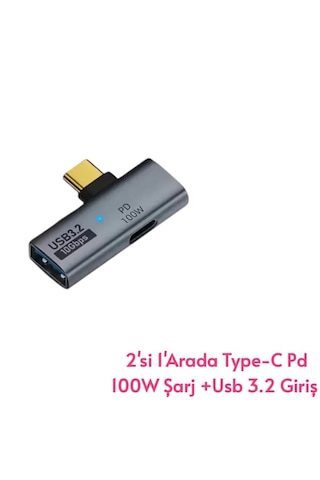 E-kervan 2'si 1'arada Type-c To Pd 100w Hızlı Şarj +usb Giriş 3.2 Çeviri Dönüştürücü Adaptör Ce Lisanslı Sertifikalı 1 Adet