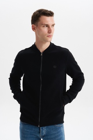 AR-MA Arma Erkek Slim Fit Selanik Kumaş Tam Fermuar Fleto Cepli Kapüşonsuz Kolej Yaka Sweatshirt K30324698302 Siyah