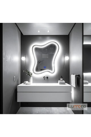 Mariont Beyaz Led'li Lazer Kumlamalı Lavabo & Banyo Aynası Dokunmatik Sensörlü 90 X 70 Cm Cm