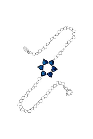 Aşkın Fısıltısı Safir Kalp Taşlı Bileklik 925 Ayar Gümüş Kalp Zincir 20 Cm Gümüş