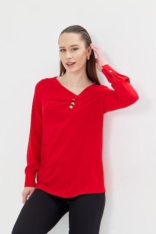 Yakası Pileli Ve Düğme Detaylı Gömlek Kırmızı Kırmızı