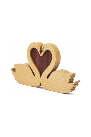 Simdale Wood İsimli Ahşap Kuğu Ve Gizli Kalp - Romantik Puzzle Biblo