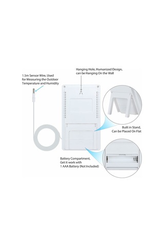 Lemestar Dijital Lcd Sıcaklık Ve Nem Ölçer - İç/dişarı Sıcaklık, Maks/min Belleği, Duvar/tablo Montajı - Hava İstasyonu, Ofis, Seraya Uygun