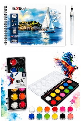 A5 Sulu Boya Defteri 300g/m2 12 Yaprak Art-x Premium 12'li Sulu Boya Bu Tablet Suluboya Set Karışık