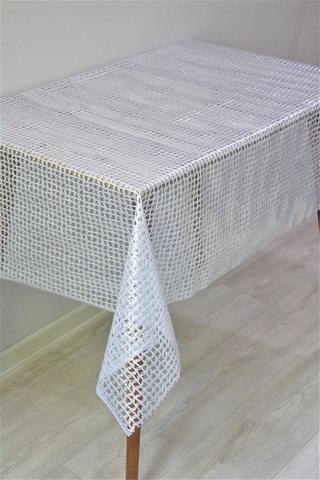 Pvc Şeffaf Kaplama Silinebilir Masa Örtüsü Örgü Hasır Gümüş