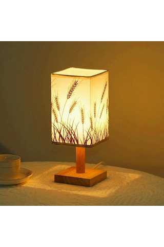 Cbtx Ta-066 Ahşap+kumaş Kademesiz Karartma Gece Lambası Usb Led Masa Lambası Ev Dekorasyonu - Ears Of Wheat
