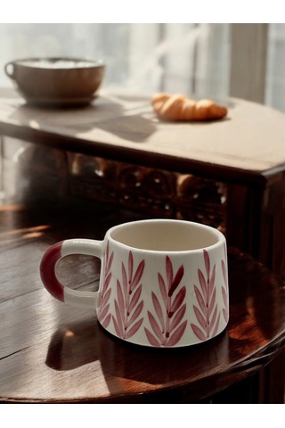 Seramik Kupa Bardak Beyaz-vişne Renk Tasarım