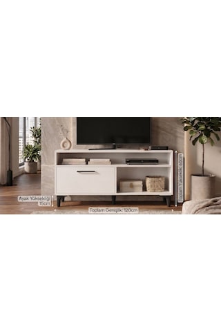 Modern Beyaz Tv Ünitesi 120 Cm - Ayaklı Ve Duvara Monte Edilebilir Çift Yönlü Kullanım