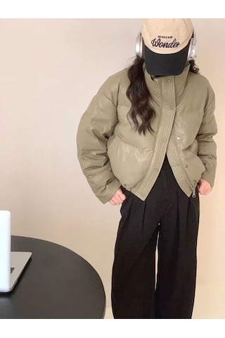 Yeni Kışlık Yıkanmayan Deri Kısa Kalınlaştırılmış Kadın Pamuklu Mont Beyaz