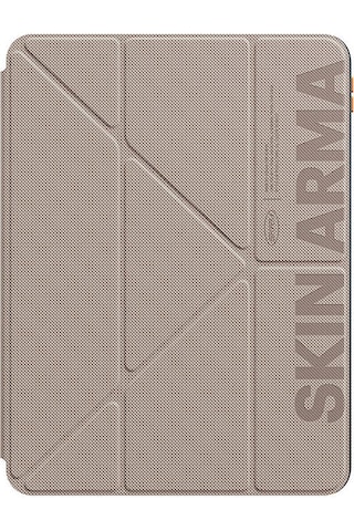 Apple Uyumlu iPad  Air 11 2025 M3 Kılıf Skinarma Kabartma Baskı 360 Tam Koruma Arkası Şeffaf Standlı Gamma Gold
