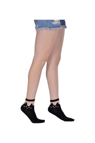 Kadın 4 Çift Premium Kalite Kedili Tül Patik Çorap ASORTİ